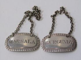 PAIR OF VICTORIAN SILVER DECANTER LABELS, "Marsala" and "Burgundy"