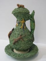PALLISEY STYLE, Portuguese reptile and insect encrusted lidded ewer jug and underplate, 37cm height
