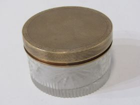 GOLD LIDDED VANITY JAR, 9ct gold circular lidded, cut glass vanity jar