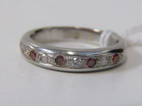 HEAVY PLATINUM SET RED AND WHITE DIAMOND half eternity style ring, very unusual design, size T-U