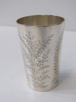 VICTORIAN SILVER TUMBLER, engraved with attractive foliate and fern decoration, London 1890, 85