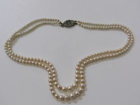 PEARL NECKLACE, double strand double tapered silver clasped pearl necklace