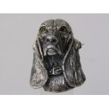 SILVER HOUND PENDANT/BROOCH, glass set eyes, marked sterling