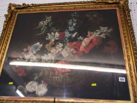 ORNATE GILT PICTURE FRAME, with Victorian colour print "Still Life Bowl of Flowers" 58cm x 73cm