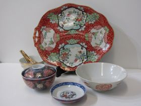 ORIENTAL CERAMICS, Arita lidded rice bowl with 4 character base marks, a Japanese leaf shaped