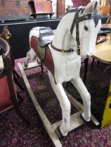VINTAGE ROCKING HORSE, painted carved rocking horse on arc base, 125cm length