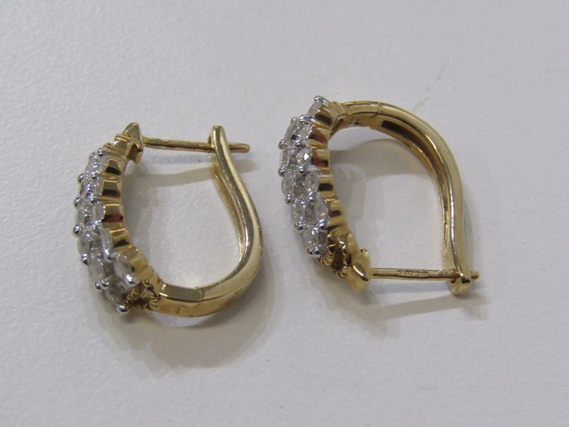 10ct YELLOW GOLD DIAMOND SET HINGED HALF HOOP EARRINGS, each set with 15 diamonds approx, 4.4 grams - Image 3 of 3
