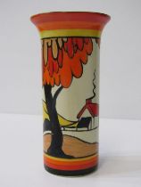 CLARICE CLIFF, splayed rim 16cm vase "Orange Tree and Cottage" pattern, model no 196 (hairline