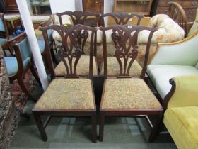 PROVINCIAL CHIPPENDALE, set of 4 pierced back dining chairs with drop-in tapestry seats and H