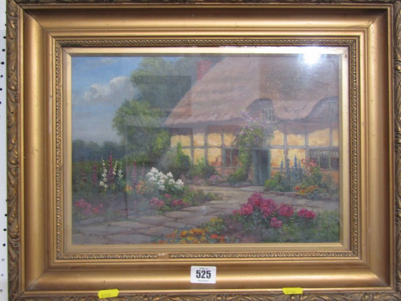 ENGLISH SCHOOL, oil on canvas "A Country Garden", 24cm x 34cm