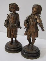 PAIR OF BRONZE MUSICAL FIGURES, of a boy and girl musician, signed to base Lalouette, 22cm height