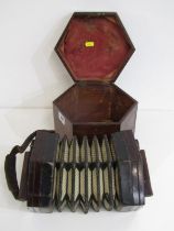 ANTIQUE SQUEEZE BOX, Priestley antique squeeze box with carved fretwork decoration (some fretwork