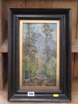WILLIAM PERCIVAL WESTON, oil on panel "Woodland path in the Rockies", with Vancouver Art Supplies