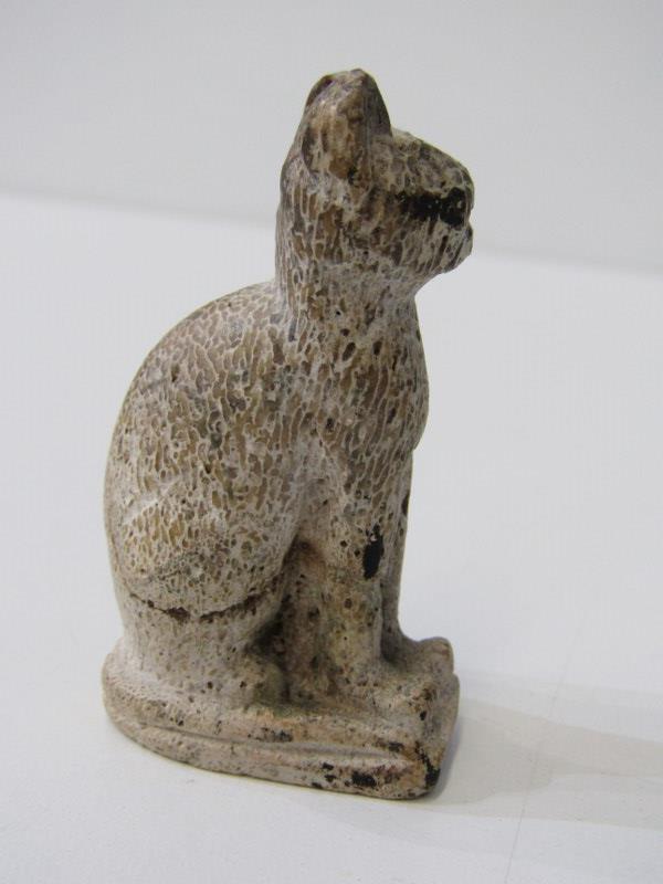 ANCIENT EGYPTIAN BRONZE CAT, 6.5cm height, together with a primitive stone cut seated cat figure, - Image 10 of 12