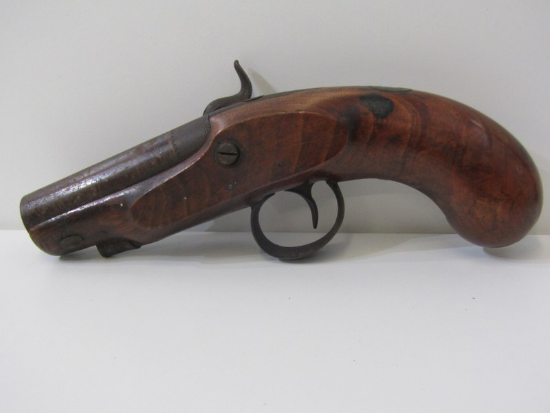 EARLY 19TH CENTURY PERCUSSION PISTOL, with walnut stock, 22cm length - Image 4 of 6