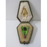 UNUSUAL ENAMEL DESIGN ANGEL WINGS BROOCH, in fitted case of sarcophagus form, set with accent