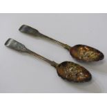 PAIR OF SILVER BERRY SPOONS, pair of Edinburgh hallmarked fiddle pattern serving spoons, bowls