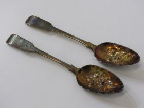 PAIR OF SILVER BERRY SPOONS, pair of Edinburgh hallmarked fiddle pattern serving spoons, bowls