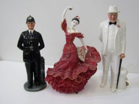 ROYAL DOULTON, "Sir Winston Churchill" , HN 3057, 26.5cm height, also a Royal Doulton figure "The