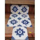 VICTORIAN MINTON TILES X 7, 15cm squared