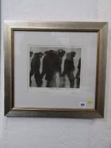 VALERIE GANZ, artist proof etching "Walking Miners", signed and inscribed to base, 20cm x 24cm