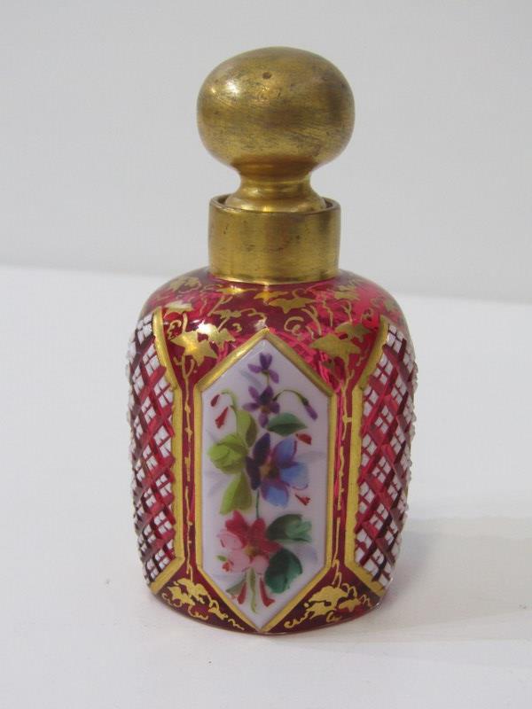 BOHEMIAN GLASS SCENT BOTTLES, red glass gilt decorated scent bottle with floral panels 6cms high, - Image 4 of 6