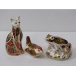 ROYAL CROWN DERBY, 3 assorted figures including limited edition old imari frog, with silver