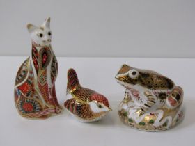 ROYAL CROWN DERBY, 3 assorted figures including limited edition old imari frog, with silver