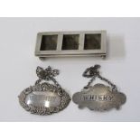 SILVER STAMP BOX & DECANTER LABELS, "Whisky and Brandy"