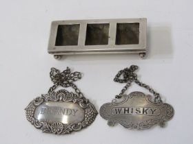 SILVER STAMP BOX & DECANTER LABELS, "Whisky and Brandy"