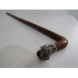 NOVELTY WALKING CANE, silver finial walking cane, finial in the form of a leopard's head, 83cm