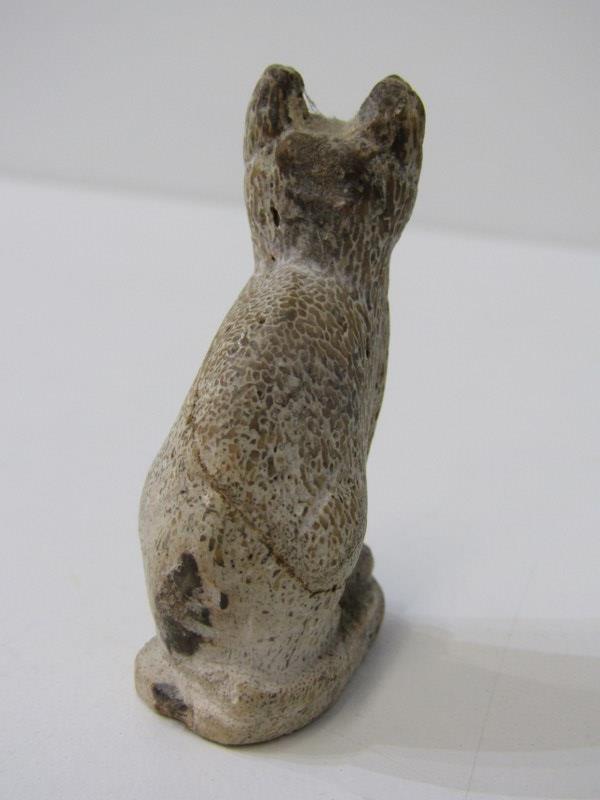 ANCIENT EGYPTIAN BRONZE CAT, 6.5cm height, together with a primitive stone cut seated cat figure, - Image 11 of 12