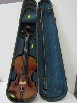 ANTIQUE VIOLIN IN CASE, with label to the inside, bearing the name Josef Clotz, in fitted case