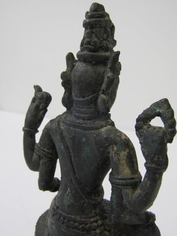 EASTERN METALWORK, vintage shiva sculpture on a lotus base, 15cm height - Image 5 of 7