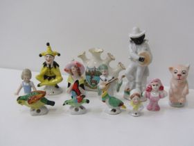 PIN DOLL/HALF DOLL FIGURES, a selection of figures including half doll figures and a Jester, 3