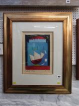ADAM BARSBY, mixed media, "Stylised sailing ship" ,signed and marked "gift of thanks", 30cm x 24cm
