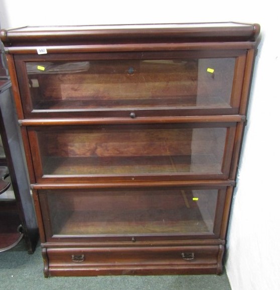 GLOBE WERNICKE BOOKCASE, mahogany framed 3 tier Globe Wernicke bookcase, with fitted lower drawer, - Image 2 of 2