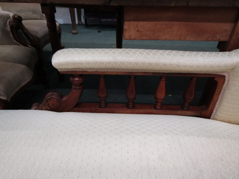 LATE VICTORIAN CHAISE LOUNGE, with mahogany frame, rolled back and upholstered seat, 188cm width - Image 3 of 4