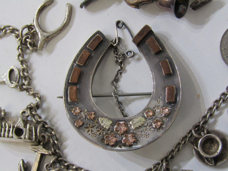 SELECTION OF SILVER ITEMS including silver charm bracelet of several charms; gypsy wagon, cathedral, - Image 2 of 5
