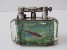 DUNHILL AQUARIUM LIGHTER, of octagonal form, decorated with fish, with silver plated mounts, stamped