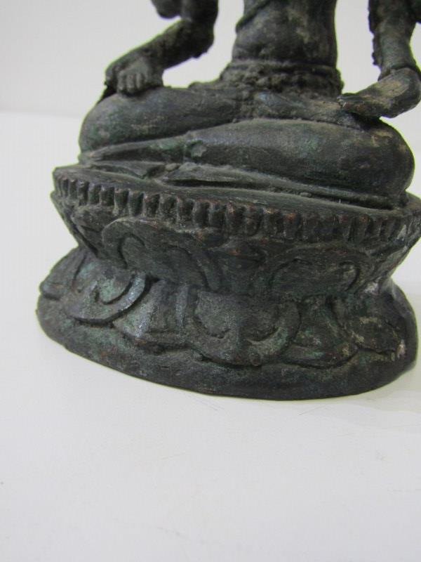 EASTERN METALWORK, vintage shiva sculpture on a lotus base, 15cm height - Image 4 of 7