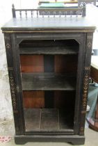 CARVED OPEN DISPLAY CABINET, ebonised display cabinet with foliate decoration to the frame, single