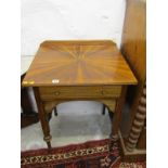 ARTS & CRAFTS DESIGN SIDE TABLE, fitted 1 drawer on fluted legs, with inlaid starburst top, 62cm