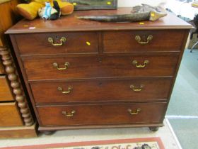 EARLY 19TH CENTURY MAHOGANY CHEST, 2 short and 3 long drawers, 110cm width