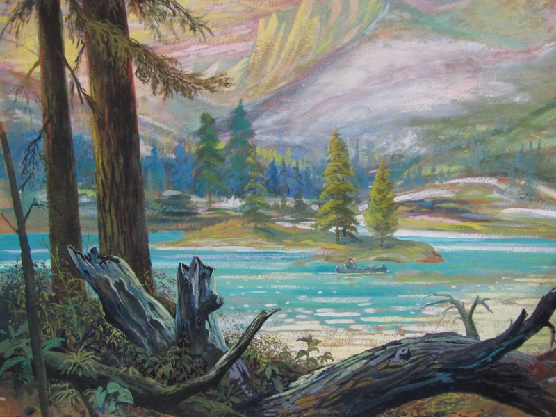 SPENCER ROBERTS, British Columbia pastel "Canoeist in extensive river valley landscape", signed - Image 5 of 5