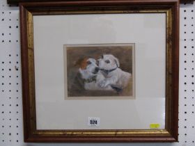 SIGNED WATERCOLOUR, "Jack Russels at play", indistinctly signed to right hand corner, 13cm x 17cm
