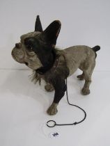 ANTIQUE FRENCH BULL DOG TOY, with papier mache body, nodding head and opening mouth, 41cm