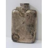 SILVER HIP FLASK, silver hip flask of plain bowed form, 9.5 cm length, 89 grams