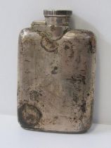 SILVER HIP FLASK, silver hip flask of plain bowed form, 9.5 cm length, 89 grams