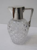 ART DECO CLARET JUG, with plated mounts and glass hobnail cut body 20cms high